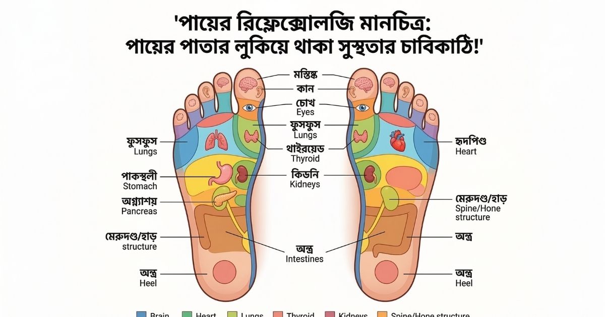 পায়ের রিফ্লেক্সোলজি পায়ের পাতায় কীভাবে লুকিয়ে আছে সম্পূর্ণ শরীরের সুস্থতা
