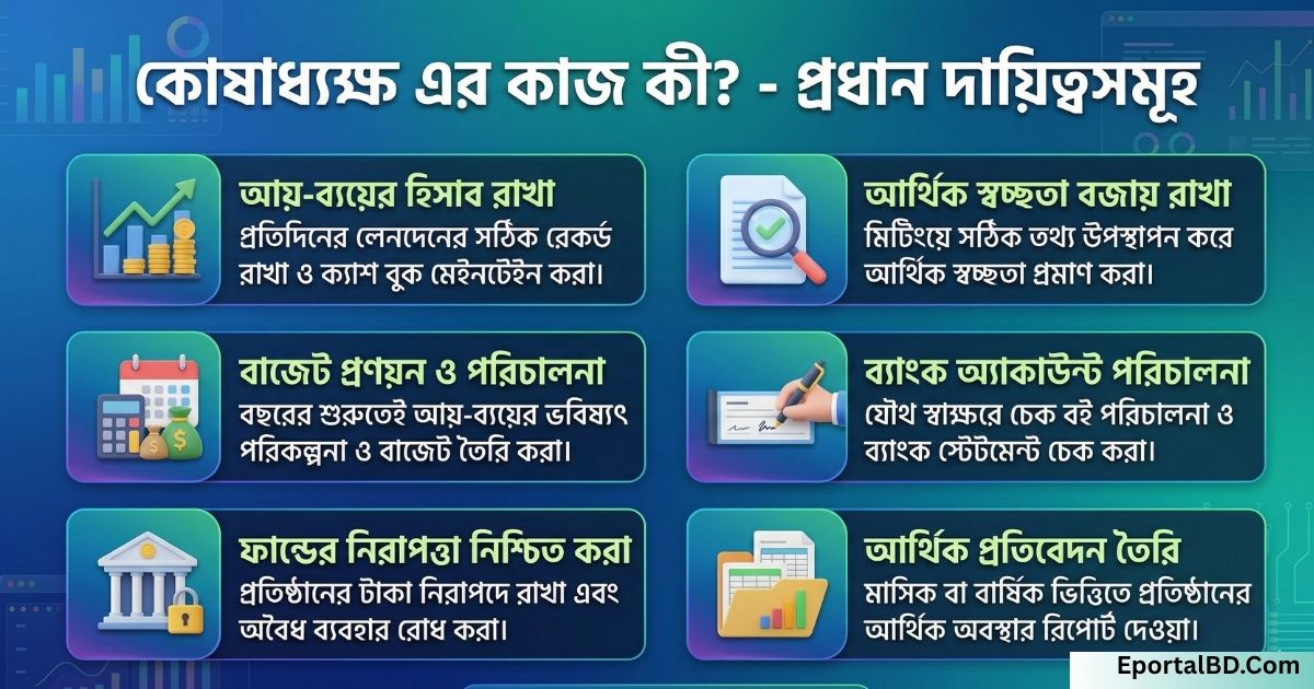 কোষাধ্যক্ষ এর কাজ কি