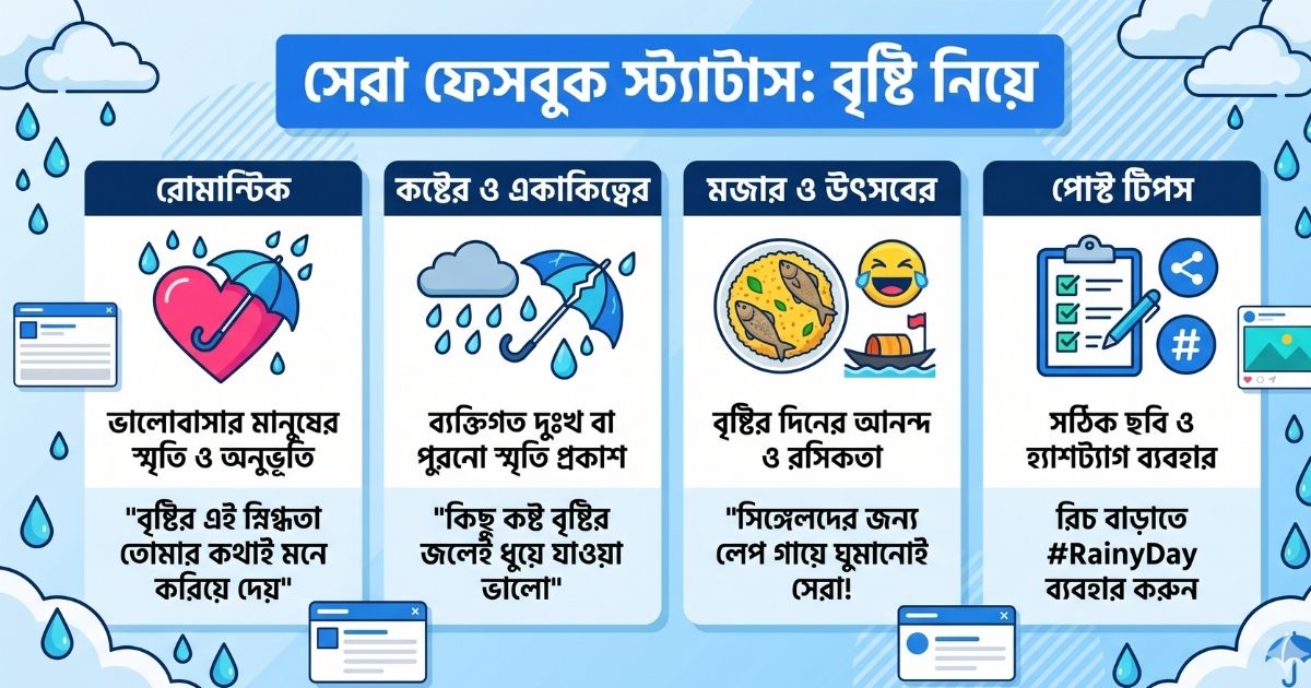 সেরা ১০০+ ফেসবুক স্ট্যাটাস বৃষ্টি নিয়ে রোমান্টিক, কষ্টের ও মজার ক্যাপশন