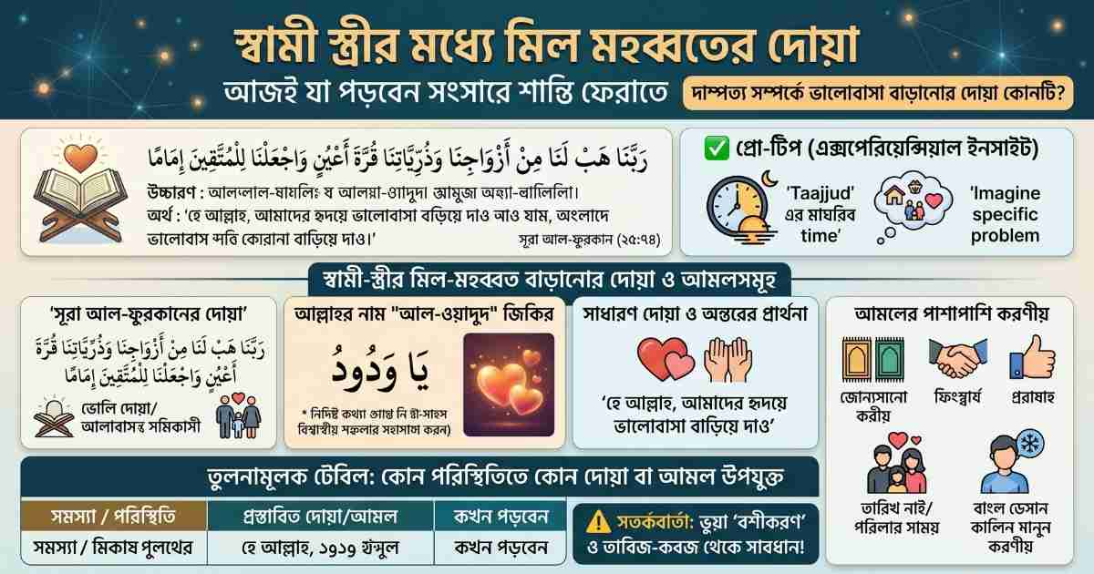 স্বামী স্ত্রীর মধ্যে মিল মহব্বতের দোয়া